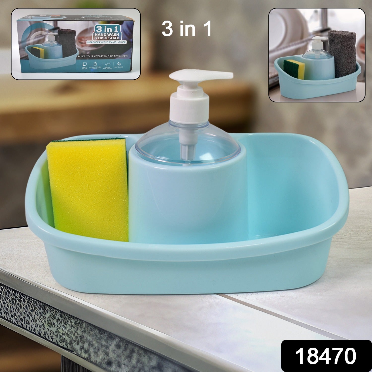 3 In 1 Hand Wash Liquid Soap Dispenser With Sponge Holder (1 Set) 3 In 1 Hand Wash Liquid Soap Dispenser With Sponge Holder (1 Set)
